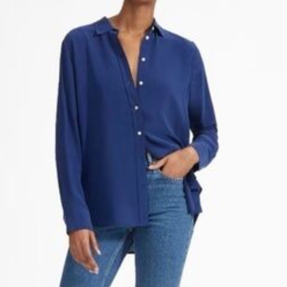 Everlane Relaxed Silk Shirt in Royal Blue Size 2 - Picture 1 of 16